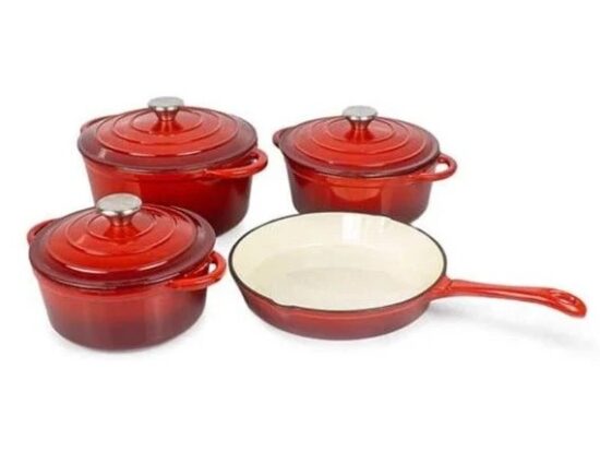 Totally 7 Piece Red Cast iron Cookware Set